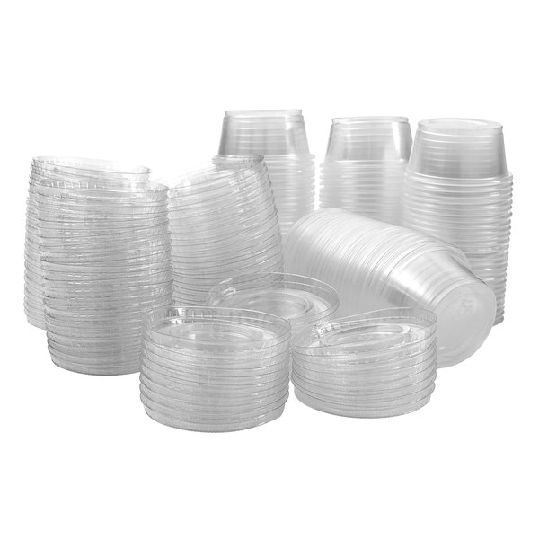 Green Direct 2 oz. Plastic Disposable Jello Shot Cups with Lids 100 Sets | Small Portion Containers, Salad Dressing Dipping Sauce Cups for Souffle, Condiment, Ramekins, and Portion Control