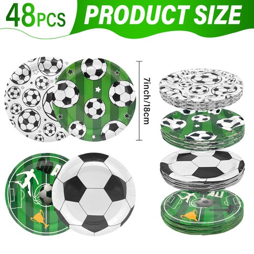48PCS Soccer Plates 7" Soccer Party Plates Soccer Birthday Plates Disposable Soccer Paper Plates Soccer Birthday Party Decorations Soccer Party Supplies Soccer Dessert Plates for Kids Boys Adults