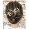 Teyglen 2pcs Bride Wedding Hair Pins Set Gold Leaf Rhinestones Beads Hair Pins Set Bridal Hair Accessories for Bride Gold Crystal Rhinestones Hair Pieces for Women Girls
