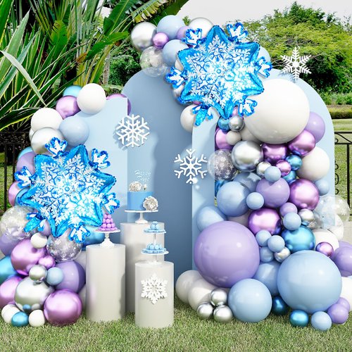 Frozen Birthday Party Supplies,Frozen Balloon Garland Arch Kit Blue Purple Snowflake Confetti Foil Balloons Princess Winter Wonderland Girl Baby for Frozen Theme Party Decorations