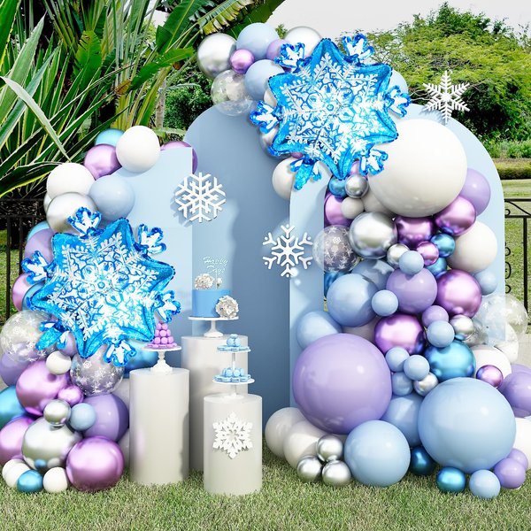 Frozen Birthday Party Supplies,Frozen Balloon Garland Arch Kit Blue Purple Snowflake Confetti Foil Balloons Princess Winter Wonderland Girl Baby for Frozen Theme Party Decorations