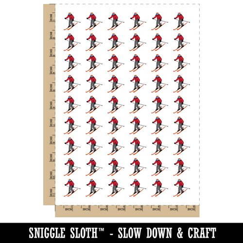 Skiing Skier Solid Temporary Tattoo Water Resistant Fake Body Art Set Collection - 54 1" Tattoos (1 Sheet)