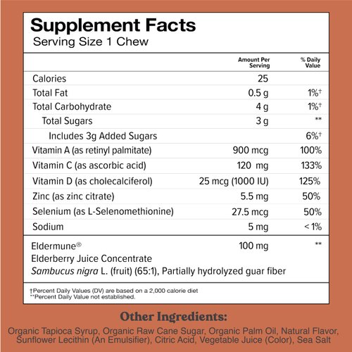 CHEWSY 6-in-1 Immune Support Supplement Fruity Chews with Elderberry, Vitamin C, A & D, Zinc & Selenium - 6-Day Supply, Individually Wrapped Immunity Vitamins Chews for Adults and Kids