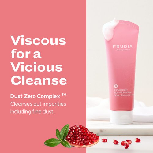 FRUDIA WELCOS Pomegranate Nutri-Moisturizing Sticky Cleansing Foam | Korean Skin Care Face Cleanser for Firmness & Hydration | Facial Cleanser w/Adenosine & Pomegranate Extract (4.90 fl oz)