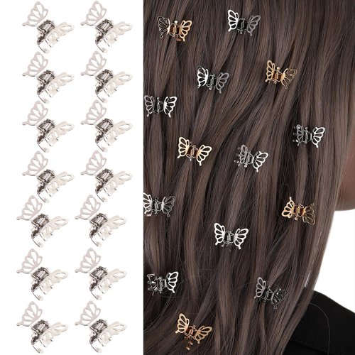 30 Pieces Hair Clips Golden Metals Hollow Butterfly Mini Hair Accessories Strong Hold Jaw Cute Decorative Small Hair Clips (Sliver)