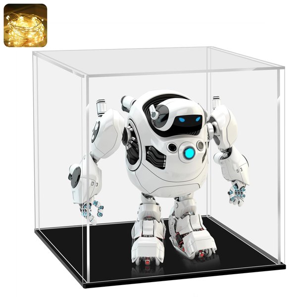 LANSCOERY Acrylic Display Case, Assemble Showcase Display Box for Collectibles, with Dustproof & Seamless Display Design, 4.7x4.7x4.7inch Black Base