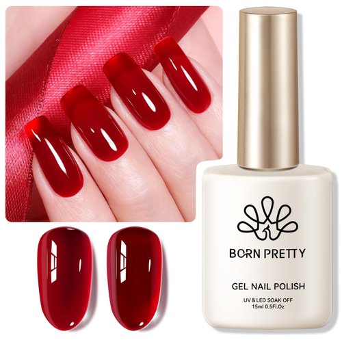 Born Pretty Jelly Burgundy Gel Nail Polish Christmas Jelly Red Gel Polish Sheer Wine Red Natural Translucent Soak Off Hema-Free Gel Polish Nail Art DIY 15ML