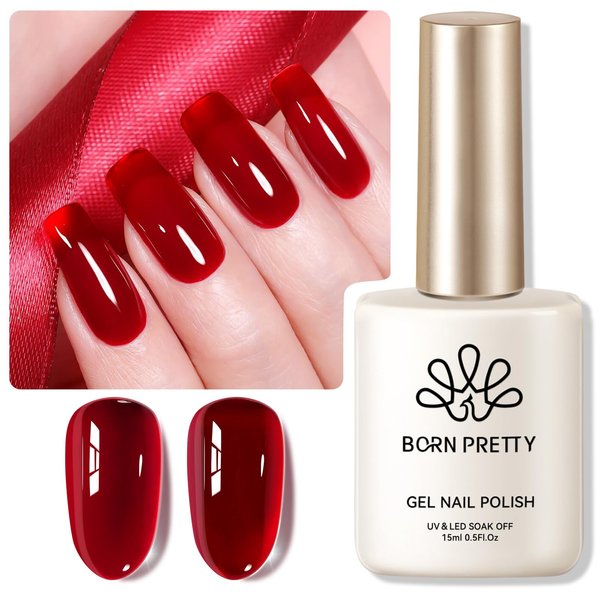 Born Pretty Jelly Burgundy Gel Nail Polish Christmas Jelly Red Gel Polish Sheer Wine Red Natural Translucent Soak Off Hema-Free Gel Polish Nail Art DIY 15ML