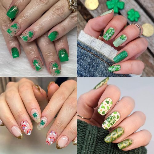 10 Sheets St Patrick’s Day Nail Stickers Green Shamrock Nail Art Stickers Self Adhesive Four-leaf Clover Leaf Nail Decals Luck of Irish Nail Supplies for Women Girls Saint Patrick's Day Manicure Decor