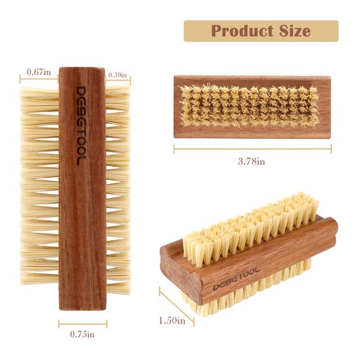 DEBETOOL Acacia Wood Firm Nail Brush,2 Pack Wooden Nail Scrub Brush for Fingernail cleaning,Natural two Side Nail Scrub Brush