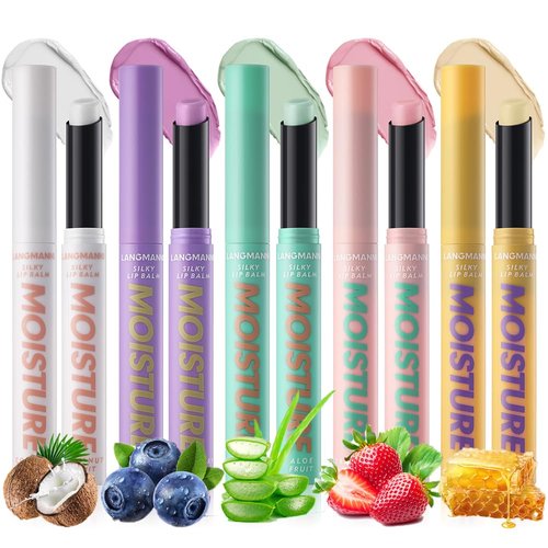 5-Pack Fruit Silky Lip Balm Set | Deeply Hydrating & Nourishing | Blueberry, Strawberry, Honey, Coconut, Aloe Vera | Smooth, Soft Lips | Moisturizes & Protects | Long-Lasting Lip Care