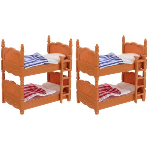 Veemoon 2 Pack Dollhouse Mini Bed Miniatures Bunk Bed Small Double Bed Dollhouse Stackable Bed Dollhouse Furniture Decoration Accessories DIY Doll House Room Decor