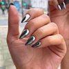 Black Chrome Press on Nails Medium Almond,SXVME Mirror Metal Fake Nails Chrome Nails Press ons,Metallic Glue on Nails Acrylic Nails False Nails for Daily Wear in 24 PCS