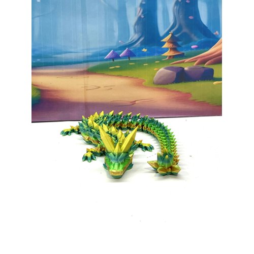 3D Printed Dragon, Articulated Green and Yellow Crystal Dragon, Fidget Toy for Autism ADHD, Executive Desk Toy Dragon, D026-DR