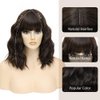 LOSMOEER Natural Brown Wig with Bangs Short Wavy Wigs for Women Shoulder Length Curly Bob Wigs Heat Resistant Synthetic Wigs for Halloween Cosplay Daily Party Use