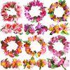18 Pcs Hawaiian Flower Headband Wristbands Luau Tropical Crown Wreath Headpiece Leaf Bracelets Women Hawaii Hair Hoops Floral Hair Bands Summer Beach Vacation Pool Party Decorations Favors Supplies