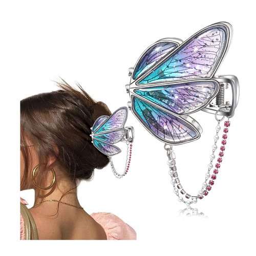 Butterfly Hair Claw Clip Pearl Rhinestone Tassel Chain Butterfly Wings Nonslip Hair Clamp Boho Spring Summer Butterfly Hairclip Hair Accessories