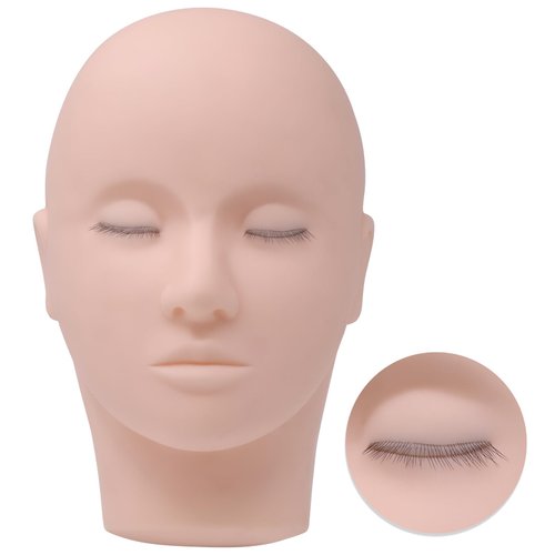 Miuffue Lash Mannequin Head with 3 Lash Layers, Practice Training Head for Makeup and Eyelash Extensions, Soft-Touch Silicone Rubber Flat Head Doll Head