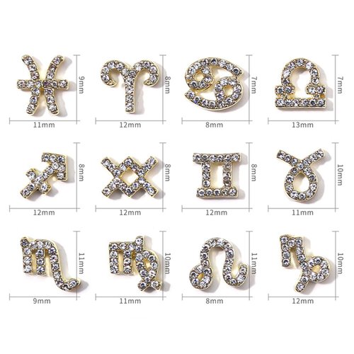 WOKOTO 48Pcs Zodiac Signs And Zodiac Letters Nail Charms For Nail Art 3D Zodiac Charms Gold And Silver Zodiac Nail Art Jewelrys For Jewelrys Making Nail Art Decorations For Acrylic Nails