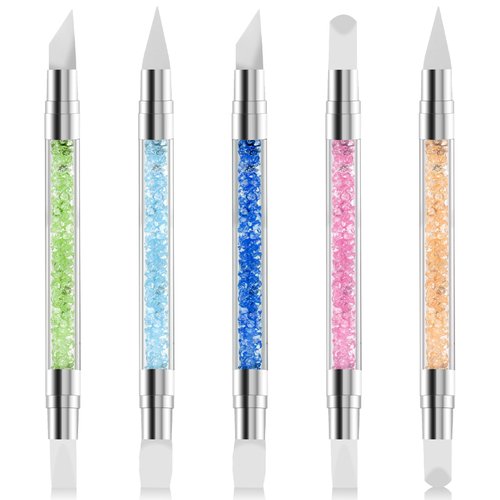 5 Pcs Dual Tipped Silicone Nail Tools, Silicone Head Acrylic Handle Nail Art Brushes Nail Sculpture Pen Rhinestone Nail Polish Acrylic Carving Pen for Home Salon