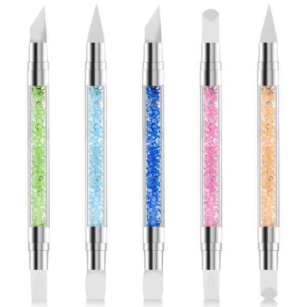 5 Pcs Dual Tipped Silicone Nail Tools, Silicone Head Acrylic Handle Nail Art Brushes Nail Sculpture Pen Rhinestone Nail Polish Acrylic Carving Pen for Home Salon