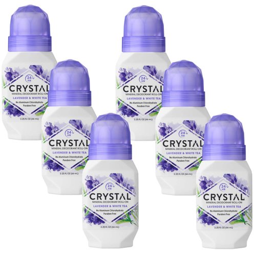 Crystal Mineral Deodorant Roll-On, Lavender &amp; White Tea 2.25 oz (Pack of 6)