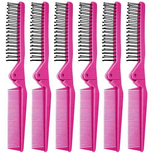 Qjaiune 6PCS Travel Foldable Brush Comb Portable Folding Comb, Anti-Static Hair Comb Mini Pocket Comb, Double Headed Hair Brush Hairdressing Tools Plastic Folding Comb for Men Women (Hot Pink)