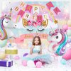 Yancan Unicorn 5th Birthday Decorations for Girls, 5 year old Girl Birthday Party Supplies with Happy Birthday Banner, Unicorn Foil Balloons, Heart and Star Balloons, Cake Topper