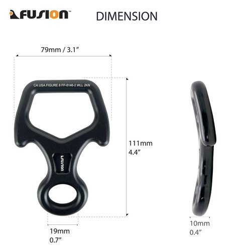 Fusion Climb Aluminum Descender Rescue Figure 8 Descender with Ears/Horns Rappelling Gear Belay Device Climbing Skills