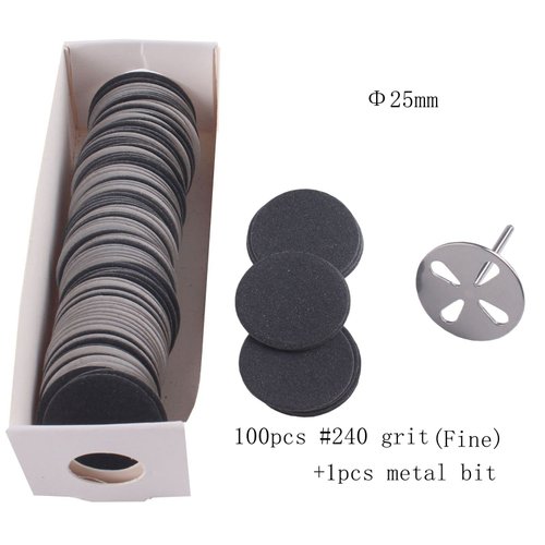 MZCMSL 100pcs Sanding Paper Discs with Metal Nail Drill Bit,25mm Pedicure Sanding Disc Bit for Manicure Pedicure,#240 Grit(Fine)
