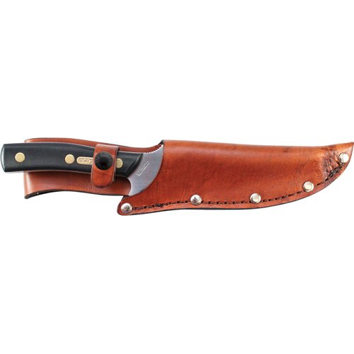 Old Timer 15OT Deerslayer 10.5in High Carbon S.S. Full Tang Fixed Blade Knife with 5.6in Clip Point Blade, Black Sawcut Handle, and Leather Belt Sheath for Hunting, Camping, Skinning, EDC, and Outdoor