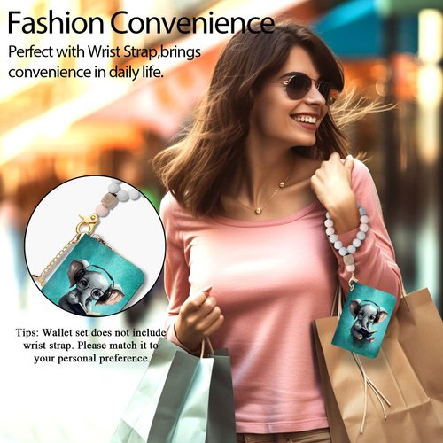 Yonlevres RFID Wallet Women Credit Card Holder, Cute Elephant Small Wallet with Keychain Zipper, Leather Credit Card Wallets Card Organizer Case RFID Blocking Accordion Gift