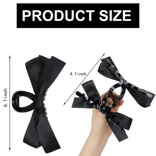 Black White Hair Bows for Women Girls, WOVOWOVO 2 Pieces Big Bow Claw Clips for Thick Thin Hair Non-slip Bow-knot Hair Barrettes for Christmas Birthday Party