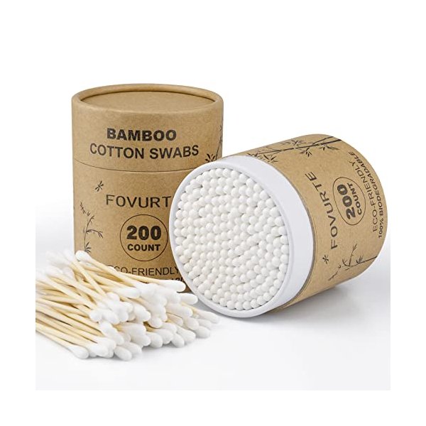 FOVURTE Bamboo Cotton Swabs 400 count, Organic Cotton Swab Round Tips, Natural Wooden Cotton Buds for Ears, Double Heads Ear Sticks Travel, Makeup Remover