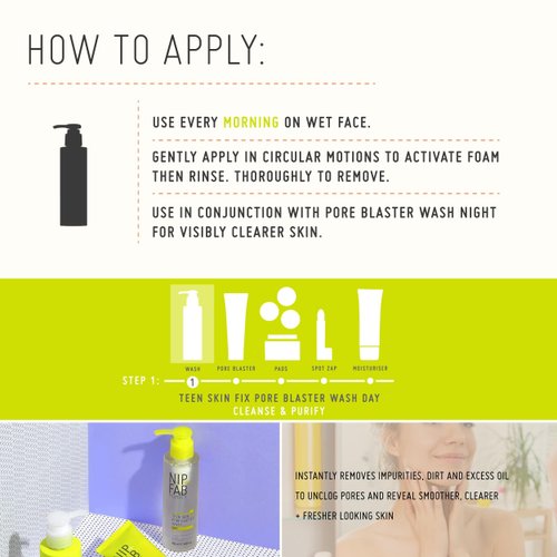 Nip+Fab Teen Skin Fix Pore Blaster Day Face Wash with Wasabi Extract and Vitamin E Cleansing Micellar Gel Facial Cleanser for Oil Control, Refining Minimizing Pores, 4.9 Oz