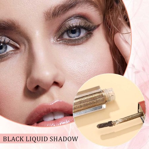 Kilshye Shimmer Eyeshadow Glitter Liquid Eyeshadows Metallic Highlight Eye Shadow Party Cosplay Eyes Makeup for Women and Girls Pack of 1 (Black)