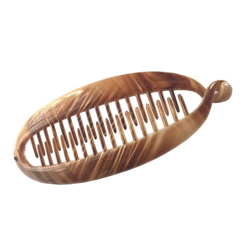 Parcelona French Beige in the Air Light Tortoise Shell 5.5" Celluloid Interlocking Ponytail Holder Strong No Slip Clips Fishtail Flexible Banana Hair Clips Combs for Women and Girls, Made in France