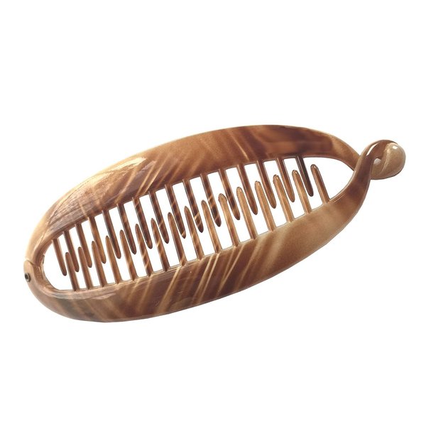 Parcelona French Beige in the Air Light Tortoise Shell 5.5" Celluloid Interlocking Ponytail Holder Strong No Slip Clips Fishtail Flexible Banana Hair Clips Combs for Women and Girls, Made in France
