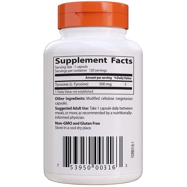 Doctor's Best L-Tyrosine, Healthy Brain Function, Amino Acid, Healthy Glandular Function, Non-GMO, Gluten Free, 120 VC