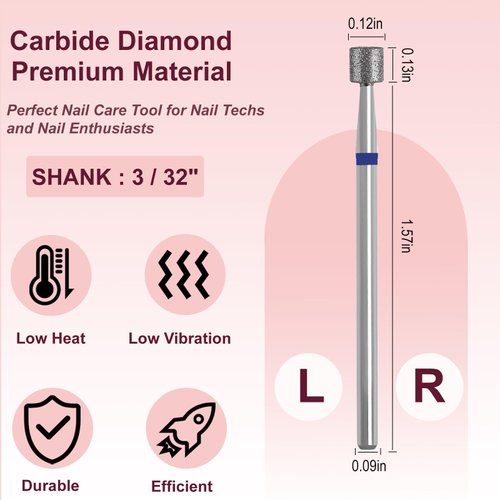 HungGato 3/32'' Diamond Nail Drill Bit, Professional Flat Cylindrical Shape Cuticle Nail Drill Bits for Acrylic Gel Nails Dry Manicure Pedicure Shape Remove Tools (Medium)