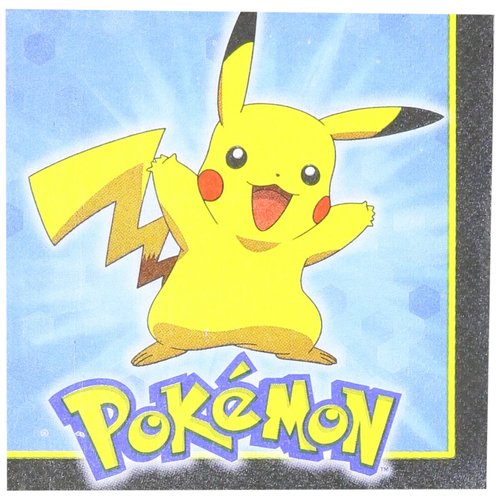Electrifyingly Cute Pikachu & Friends Birthday Party Beverage Napkins Tableware, Pack Of 16, Blue , 5" X 5", Paper