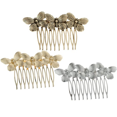 3Pcs Vintage Hair Side Combs Metal Butterfly Hair Decorative Comb Pin Clips Bridal Wedding Headpiece Jewelry Hair Accessories for Girls Women