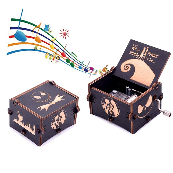 Keast We Are Simply Meant to Be Hand Crank Music Boxes, Unique Vintage Laser Engraved Wood The Nightmare Before Christmas Music Box Valentine's Day Gift Christmas Gift for Women