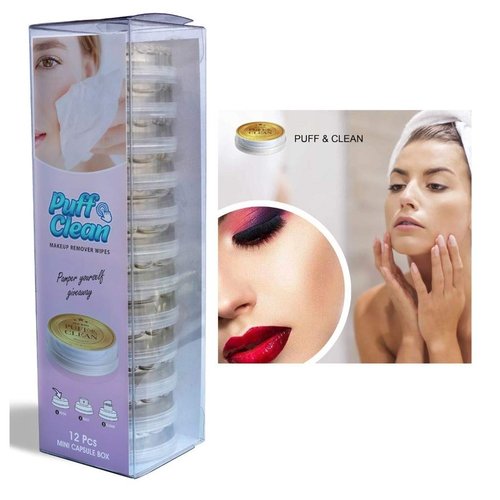 Pufai Puff Clean Makeup Remover Wipes Towelettes 12 Capsules