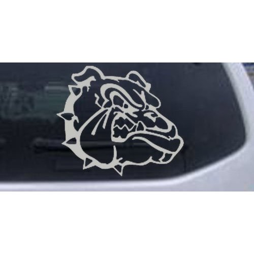 Silver 10in X 8.7in - Bulldog (Growl) Car Window Wall Laptop Decal Sticker