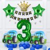 5Pcs Tractor Balloons, Green Tractor Birthday Number Mylar Foil Balloon Farm Theme 3rd Birthday Party Supplies Decor (3rd)