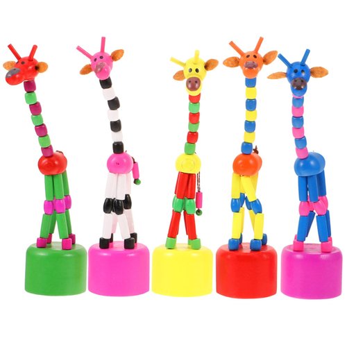 STOBOK 5Pcs Wooden Giraffe Figurine Toy Dancing Rocking Giraffe Finger Puppets Push Up Toys for Boys Kids Girls (Random Style)