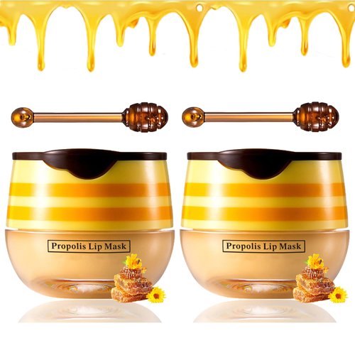 4 PCS Bee Lip Balm Honey Pot, Honey Lip Mask Vitamin E & Moisturizing Propolis Sleeping Lip Mask Prevention Dry and Cracked Lip Scrubs Exfoliator (2 honey)