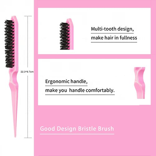12 Pieces Hair Styling Comb Hair Brush Set, Nylon Teasing Hair Brush Rat Tail Comb with Duckbill Clips, Double Sided Edge Brush for Edge & Back Brushing, Combing, Slicking Hair for Women Girls (Pink)