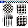 60Pcs Black and White Checkered Race Car Party Supplies,Racing Themed Tableware Set 7"Racing Dessert Paper Plates and Napkins,Fork for Kids Car Sports Race car Themed Birthday Party Decor (Car Set)